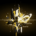 Visuel abstrait noir, jaune, blanc sur patrimoine et sociétés, pour illustrer un prêt hypothécaire pour SCI.