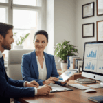 professionnel de santé analysant un projet financier dans un cabinet